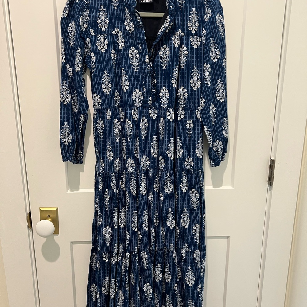 Madison Mathews Foley Blue long sleeve Maxi  size S